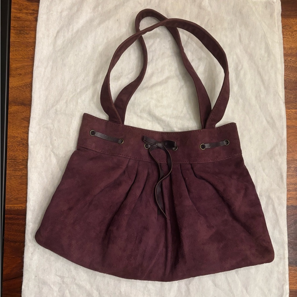 Lauren Merkin eggplant suede shoulder bag with original dust bag